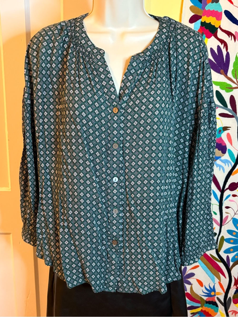 J. Jill Teal Green Printed Button-Down Blouse